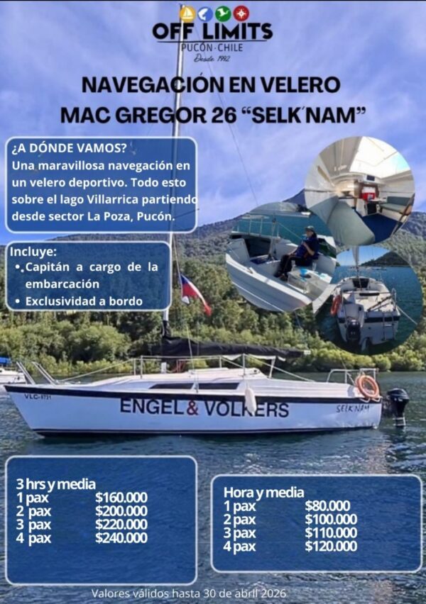 velero_selknam_Pucon_1 Tour en Velero en el Lago Villarrica en Pucón